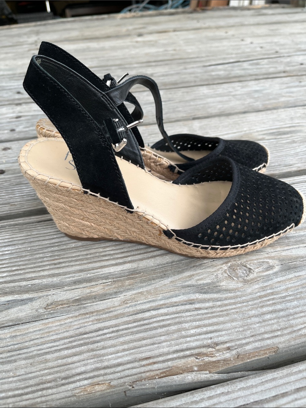 Franco Sarto Black Espadrille Wedge Slingback Sandals